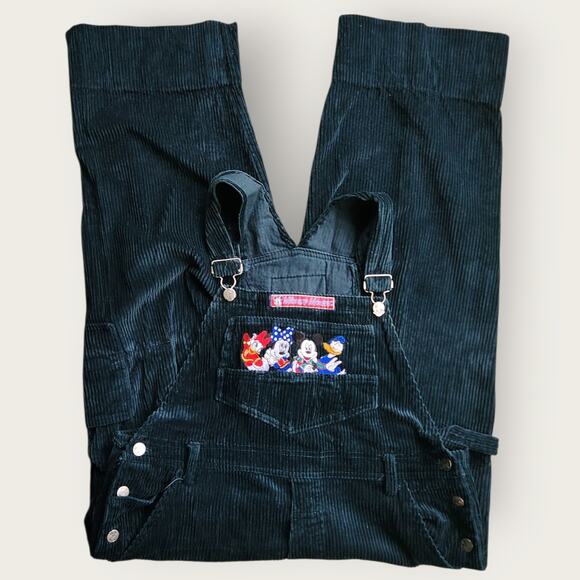 Disney Denim - Mickey Mouse Overalls Jrs. Sz L Hunter Green Corduroy Signature Series VTG